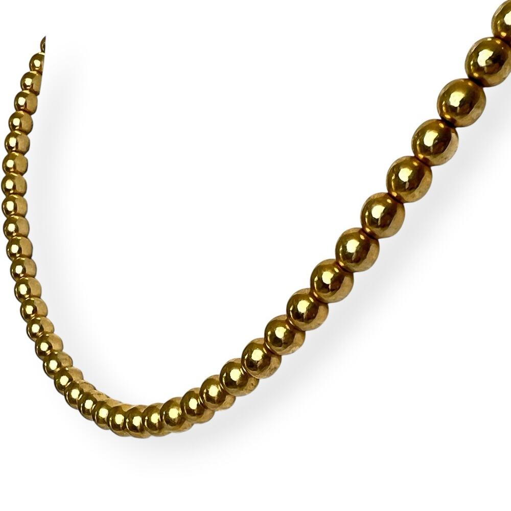 Necklace Polished Metal Beads Minimalist Round Gold Tone Korea Classic Retro Vtg